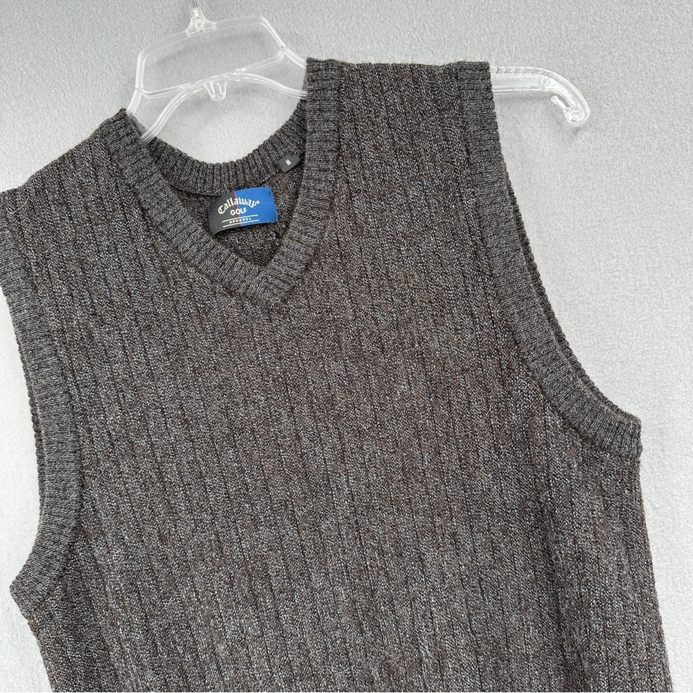 Callaway Golf Apparel Sweater Vest Outerwear Mens Medium V-Neck Gray Wool Knit